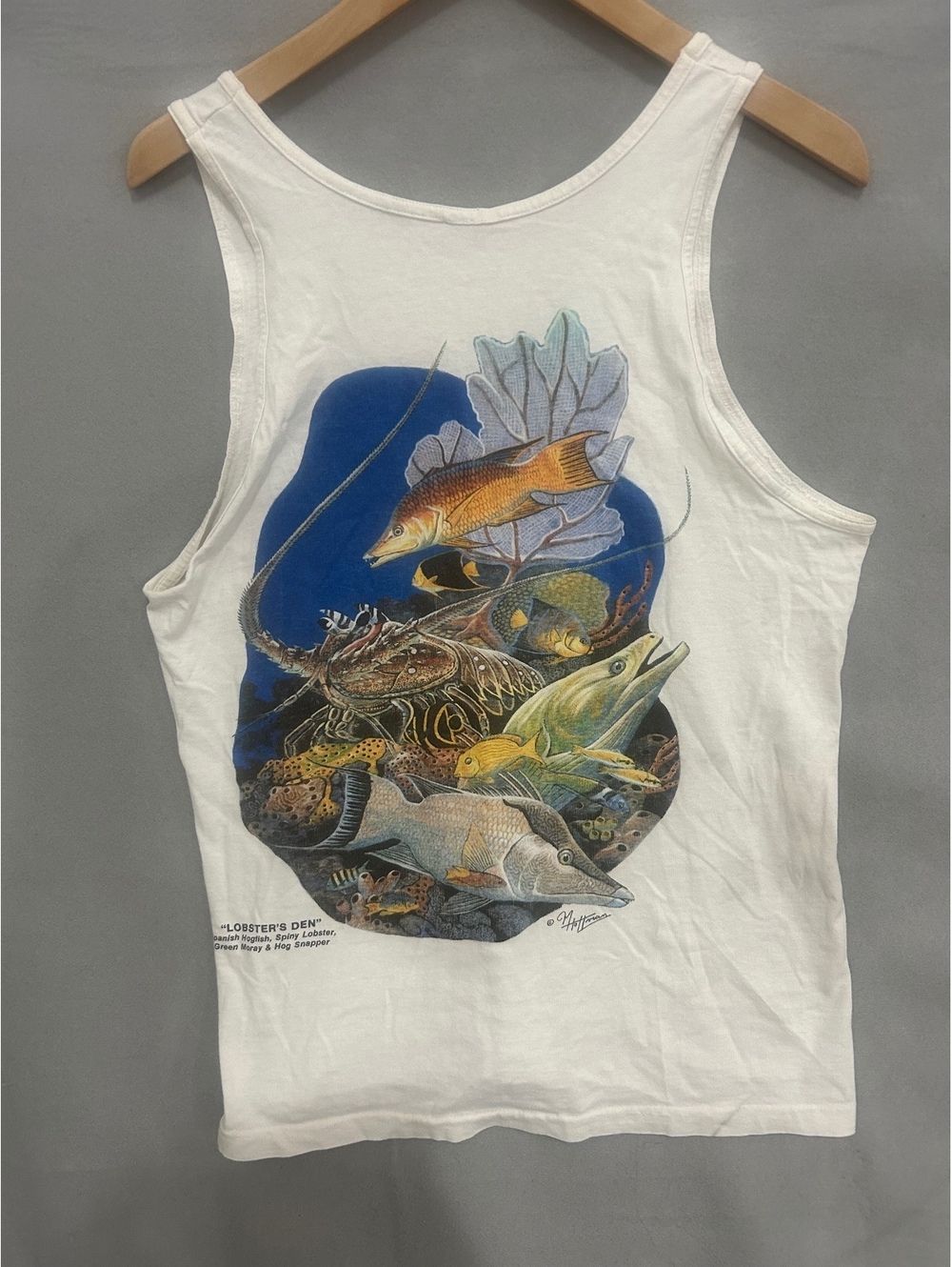 Vintage single stitch M’s Tank 'Lobster's Den' Sea Creature Print, Cotton, M